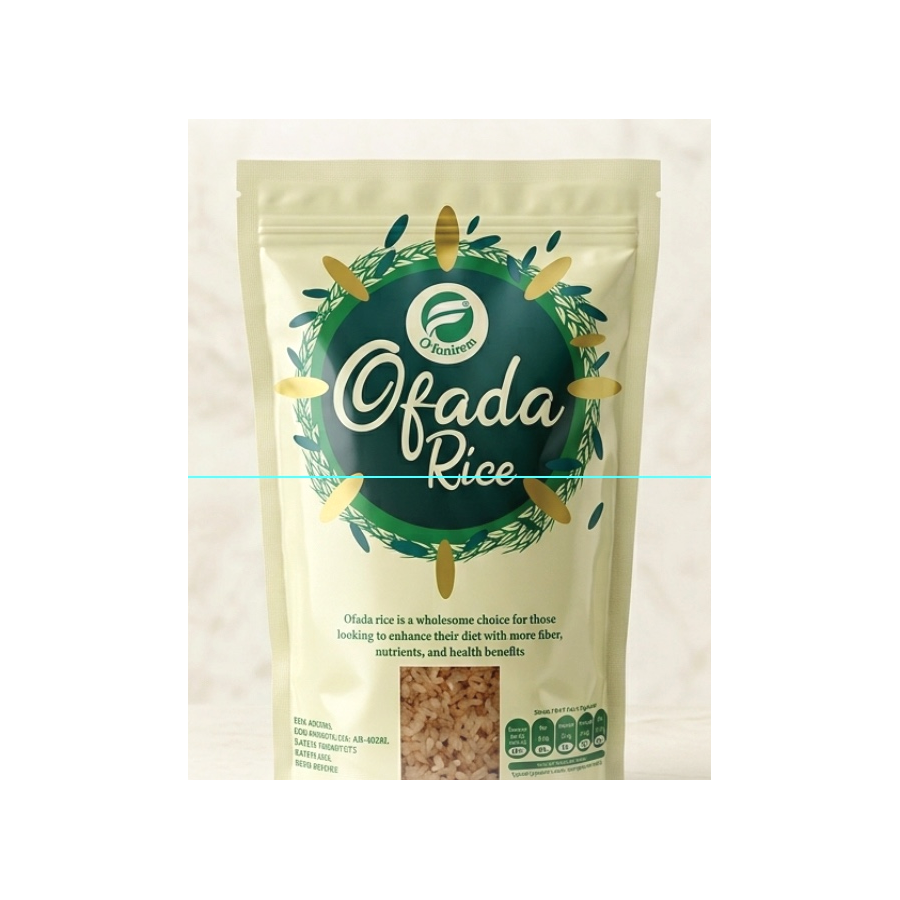 Ofada Rice premium pack on white background
